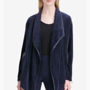 Calvin Klein Women’s Faux-Leather-Trim Flyaway Blazer size L